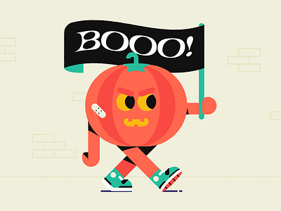 Booo! carachter design character dribbble warm up evil flag halloween illustrator pumpkin sneakers spooky vector vector illustration walking warm up