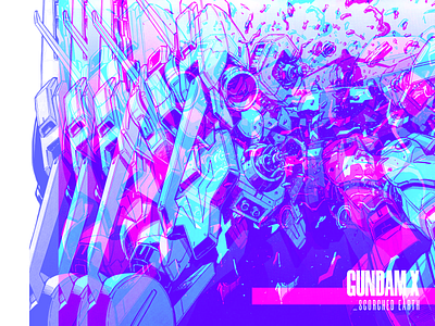 Gundam X abstract blend chaos color gundam illustration layering mech