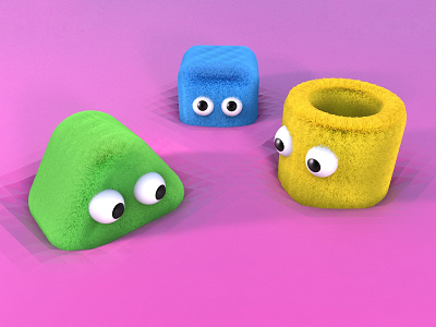 three little monster 3d blue green illustration monster yellow 图标 毛发