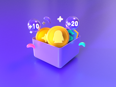 gift-QQ 3d icon brand c4d coin gift golden green icon newgift pink purple qq star ui white yellow 设计