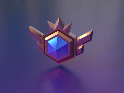 3D badge blue c4d crystal dark hexagon king logo metal ui 品牌 图标 设计