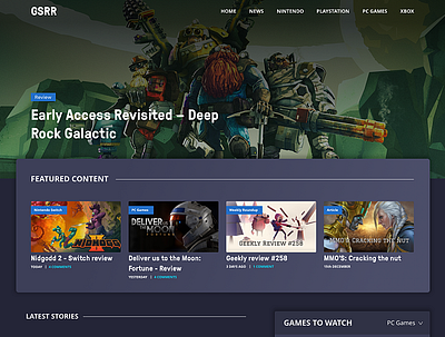 Gaming blog - homepage gaming news newsfeed ui web design website widget