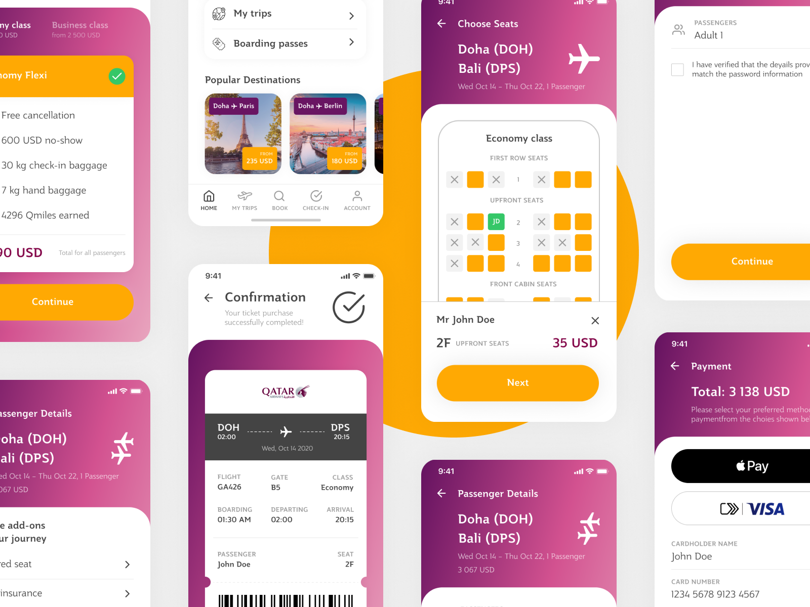 Qatar Airways App Booking flow by solya on Dribbble