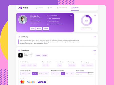 mave – employee profile clean colorful employee employer hiring interface jobs platform product app product design profile sales ui design ux design web app