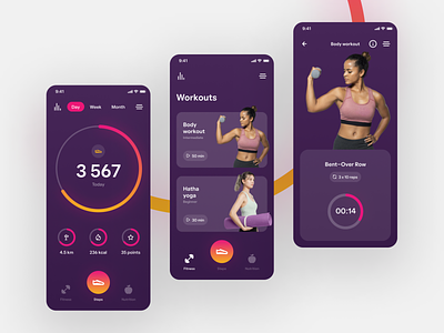 ~ fitness & yoga mobile app ~ app clean fitness interface minimalistic mobile product design purple ui design ux design workout yellow yoga