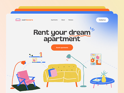 ~ rent your dream apartment website ~ accommodation apartment colorful friendly fun illustration landing page minimalistic real estate rent ui design visual design web design website