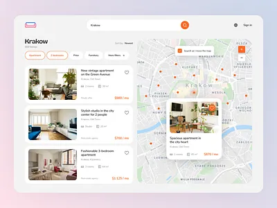 ~ rent your apartment – web app ~ apartment app clean interface minimalistic orange real estate rent room service ui design ux design web