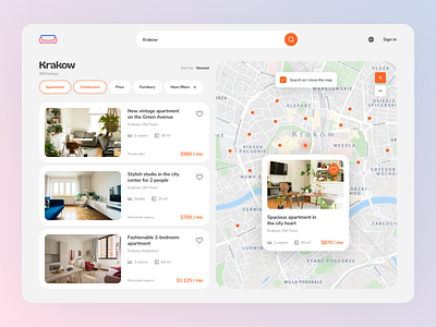 ~ rent your apartment – web app ~ apartment app clean interface minimalistic orange real estate rent room service ui design ux design web