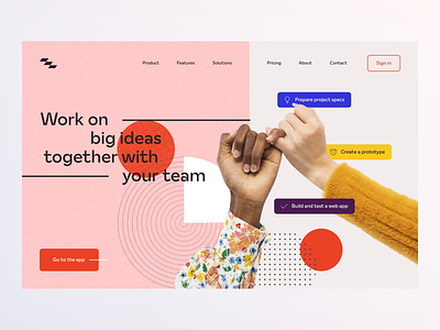 ~ project management landing page ~ clean colorful geometry landing page minimalistic pink product project management red team tool ui design ux design website