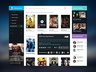 TV App UI app clean crisp design flat tv ui user interface