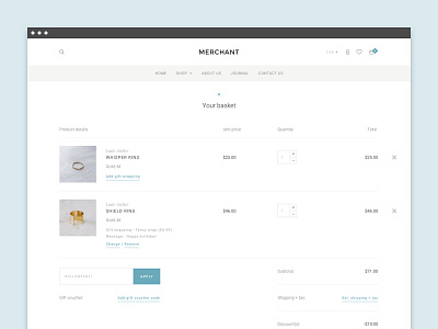 Basket + mini basket UI clean design ecommerce fresh styleguide theme ui ux web