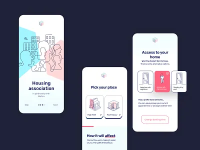 Clarion App UI Design app app design clean ui community design geometic housing illustration minimal pastel pastel colours pink product design rubik simple design typography ui user interface userinterface ux