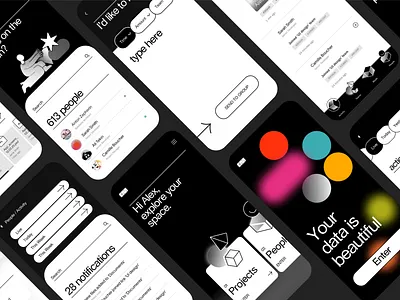 .Team Machine. App screens abstract app app design application black white branding design design system geometic graphicdesign illustration minimal monochrome product design simple design typography ui ux