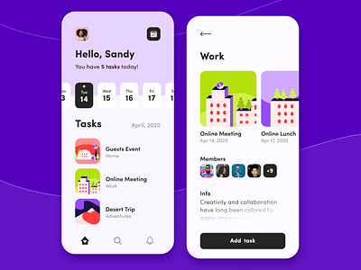 Task Manager - Mobile App Concept application arounda calendar color concept design figma flat golden grid illustration mobile palette product design ratio saas task manager typography ui ux