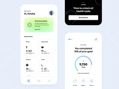 Health Guide - Mobile App arounda concept design drugs figma golden grid gradient health icon illustration indicator medicine mobile notification pills schedule sport ui ux