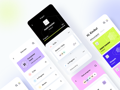 Projectager - Mobile app arounda business concept figma geometry glass icon illustration interface manager planning product design progress saas startup statistic task ui ux web