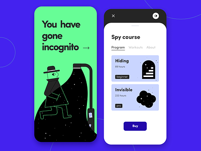 Spy Course - Mobile App Concept adventure app application arounda bug cheater color concept figma golden grid illustration interface mobile palette ratio secret spy typography ui ux