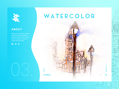 Portfolio UI gallery blue brush design graphic design interface painting paris portfolio ui ux watercolor