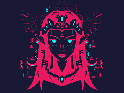 Princess Zelda blue fluo hyrule illustration link pink princess romain sentenac triforce vector zelda