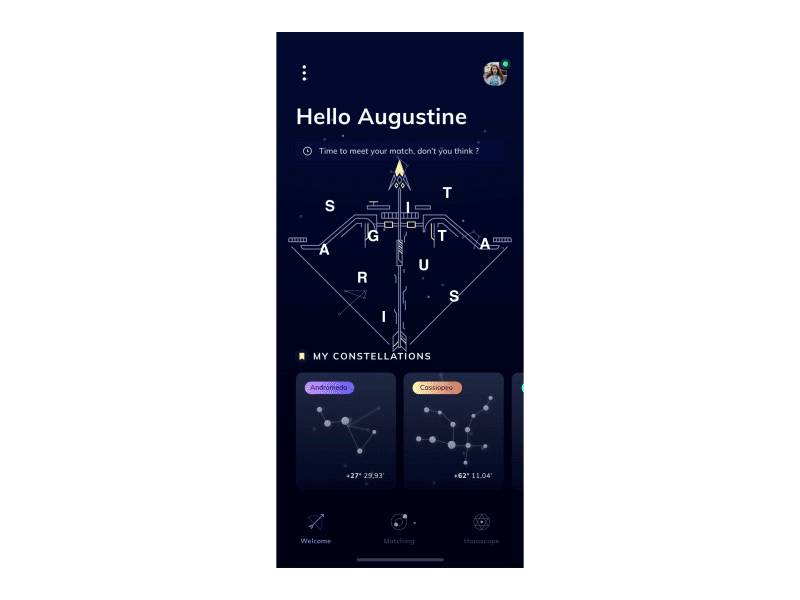 Hyperion - Astrological Meetings 💫 - Homepage animation bow cards design gradients interaction iphone x motion navigation romain sentenac ui ux