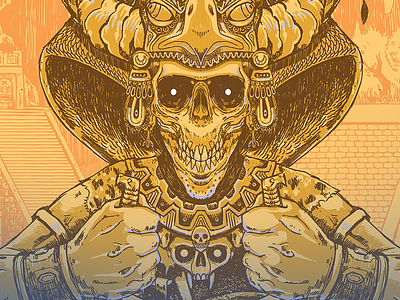Warlord of Sacrifice aztec death detail drawing illustration krichmar skull