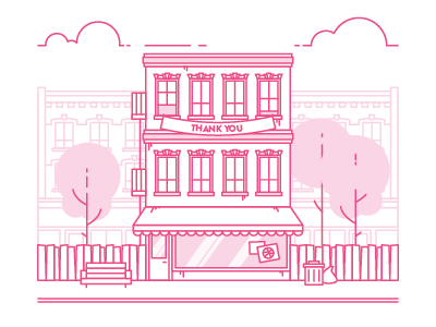 Hello, Dribbble buildings dribbble invite line art monoline neighbourhood storefront street thank you