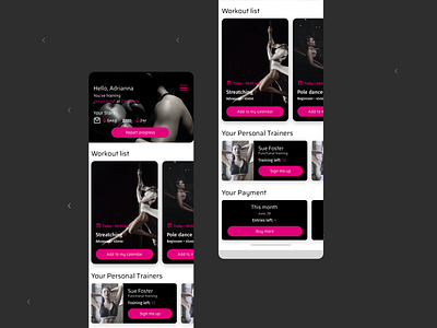 Pole Dance - UI app dash dashboard ui design fitness app homepage minimal payment app pole dance sport sports design trainers typography ui ux workout app workout tracer