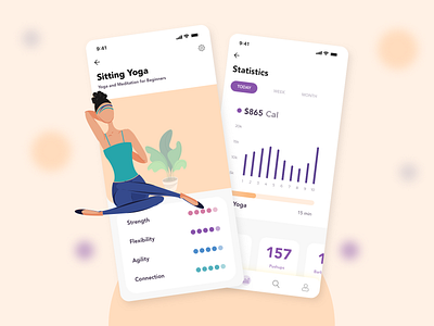 Fitness App design illustration landing page mobile app yoga app