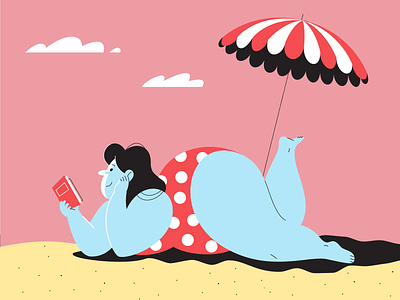 Chillin' beach chilling chubby illustration plump reading relaxing summer sunny vacation vector woman