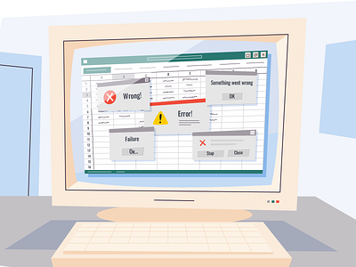 It's a metaphor for life computer deadline eork error excel fail failure illustration mistake old pc vector wrong