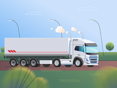 Cargo Truck bushes cargo clean day delivery delivery truck heavy highway illustration logistics lorry road semi simple transportation trees truck vector vehicle white