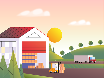Morning Delivery boxes delivery illustration logistics morning truck vector warehouse