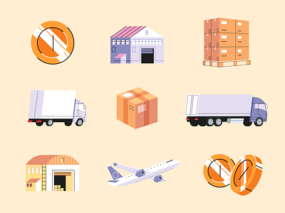 Logistics Icons box cargo coin heavy icons illustration logistics plane truck vector warehouse yellow