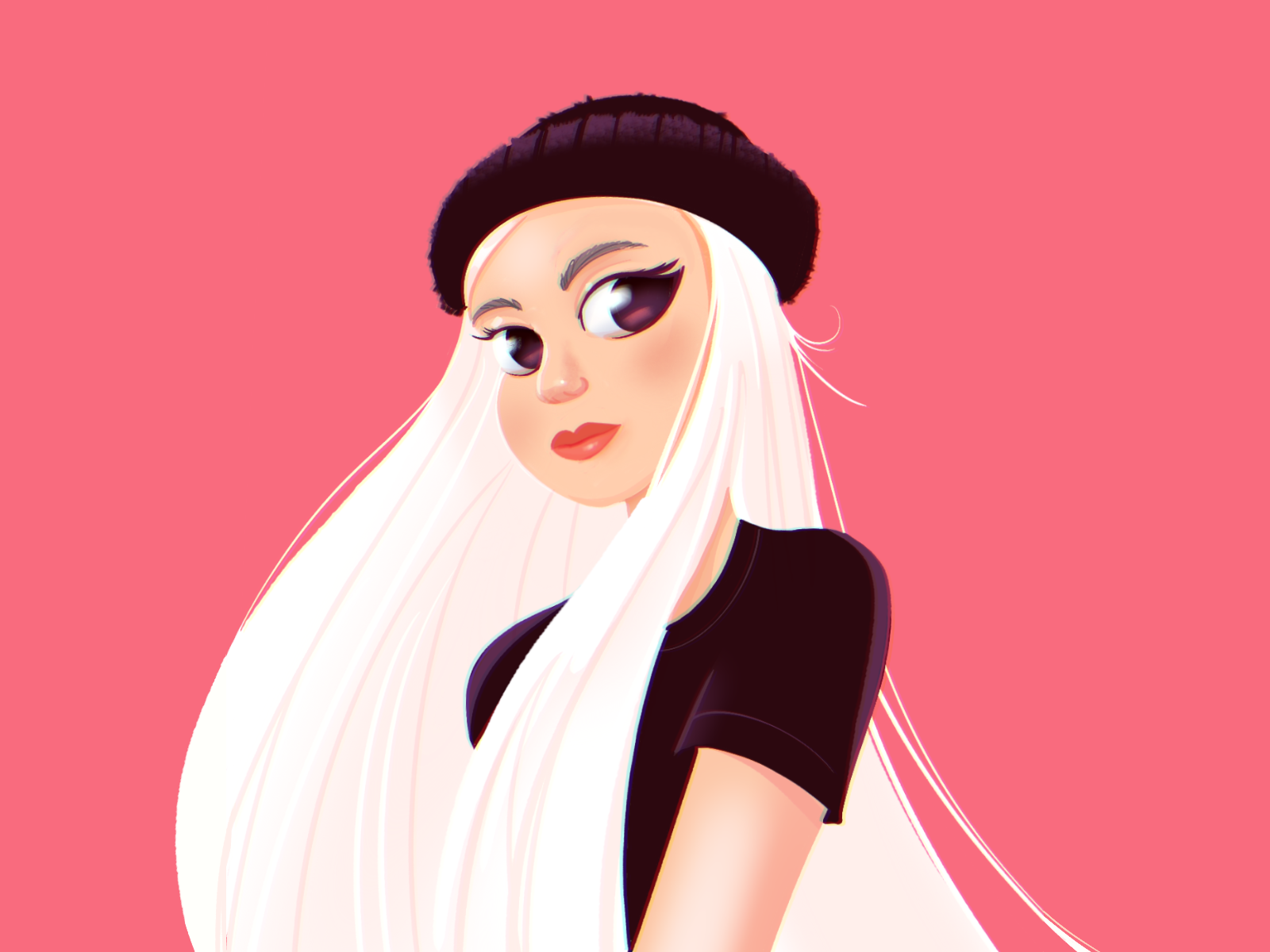 girk black blonde cartoon cute eyes face frame girl hair hat illustration pink portrait pretty procreate style stylized teen woman young