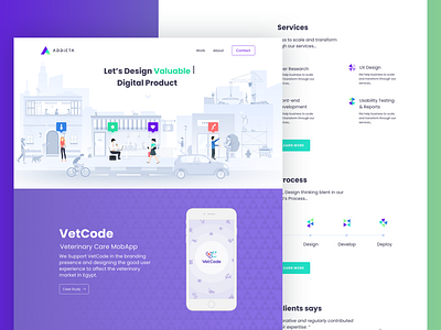 Addicta website agency animation company design icons illustration illustrations interaction landing page research services ui ux web design web page