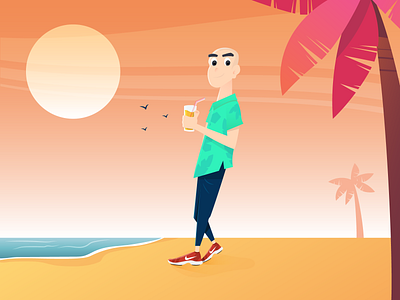 Summer beach colors illustration juice man sea summer sunset vector