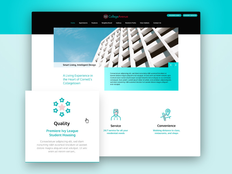 Some ui exploration homepage home gps quality service icons slider teal building apartment ux ui