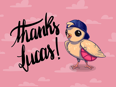 Thank you Lucas bird calligraphy cap clouds debut dribbble illustration ipad procreate thanks