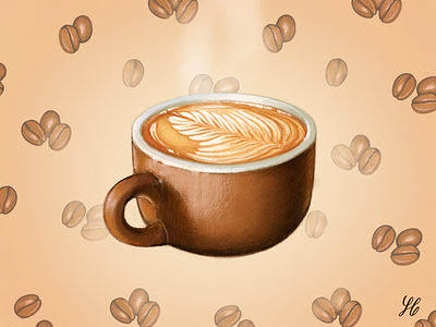 Latte Break break coffee beans cup digital illustration latte latte art mug procreate
