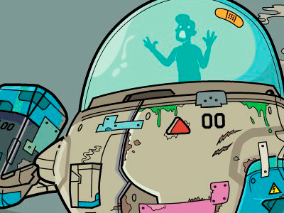 Robot on the edge magazine vector illustration