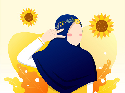 My Queen autumn hijab illustration sunflower vector yellow