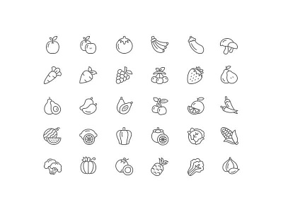 Fruits and Vegetable Icon set agriculture food fruits icon icons illustration outline ui ux vegetable
