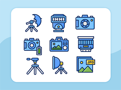 Photography camera design filled line flash gadget gadgets icon iconset illustration image interface lens photography studio tripod ui ux vector