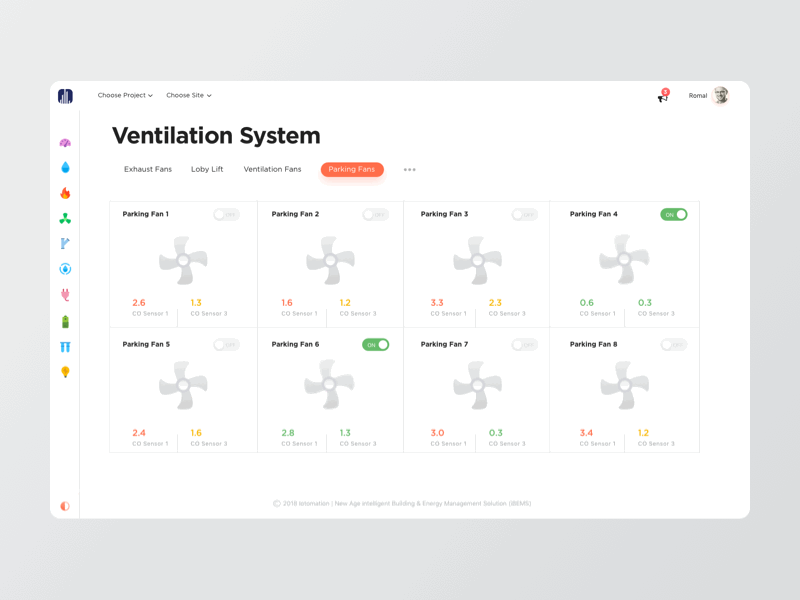 Ventilation System of Building Management airy app app design app ui automation build building controls design easy illustration interaction minimal monitering realtime