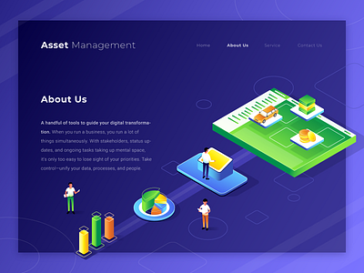 Asset Management - About Us illustration isometric landing page management ui