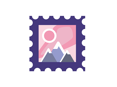 Mountain Stamp badge flat icon logo minimalist mountain mountain logo pink sky stamp