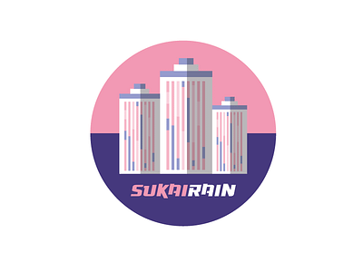 Skyline building buildings flat illustrator japanese font logo minimalist pink purple skyline windows