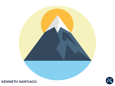 Mountain geometry icon lake mountain sun