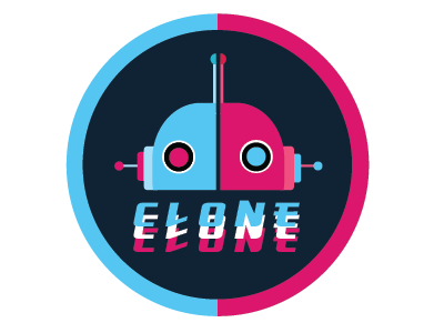 Logo for Robot Cloning flat icon illustration logo minimalism red red and blue robot tech