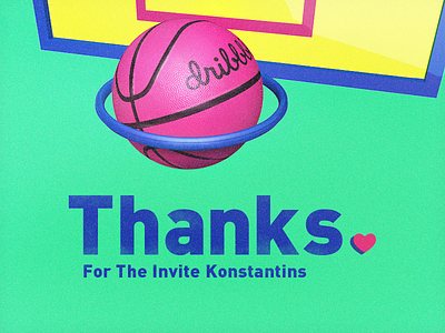 Hello Dribbble 3d 4d cinemas basketball debut design game hello illustration invite photoshop pink